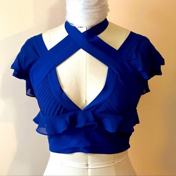 Nasty Gal Clematis Blue Flutter Crop Top - Picture 1 of 2